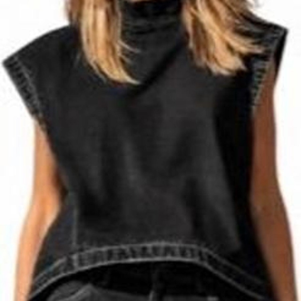UOOZEE Women's Lightweight Denim Mockneck Sleeveless Top